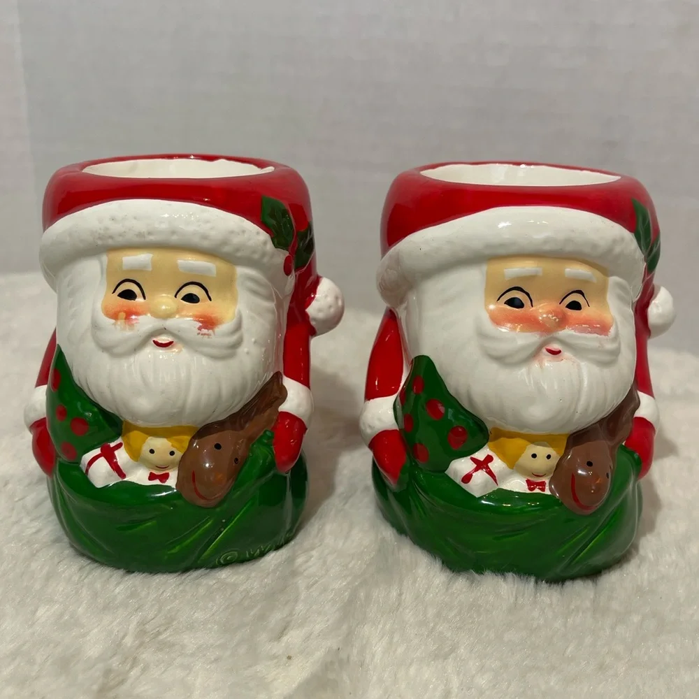 Vintage Wicks ‘N’ Sticks 2 ceramic Santas